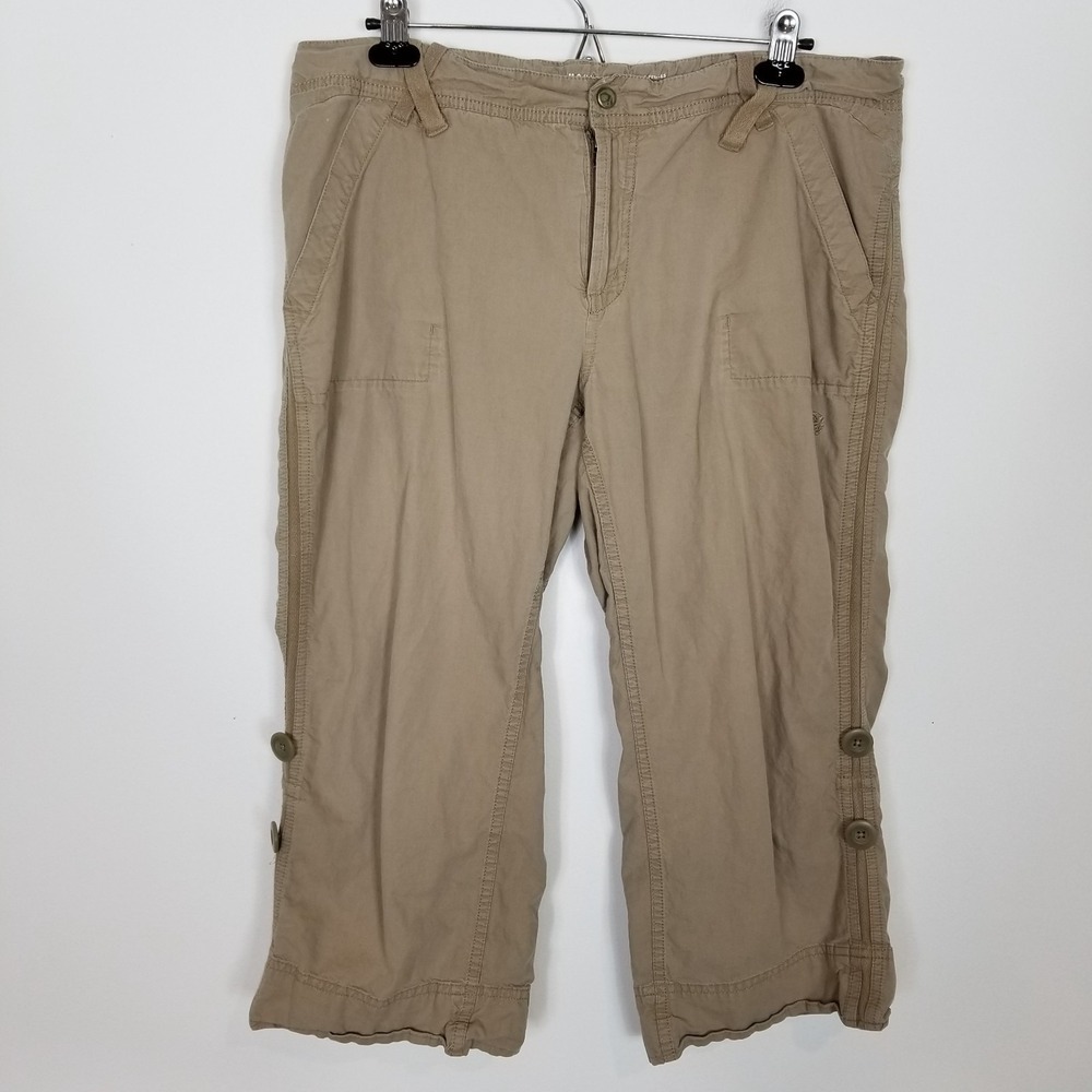 Mountain Hardwear Womens Cropped Pants Sz 14 Tan Organic Cotton Hemp Outdoors